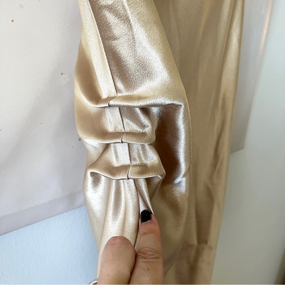 Birdy Grey Dress Size Medium Gold Satin Spaghetti Strap Cowl Neck Ruched Formal - Picture 3 of 12